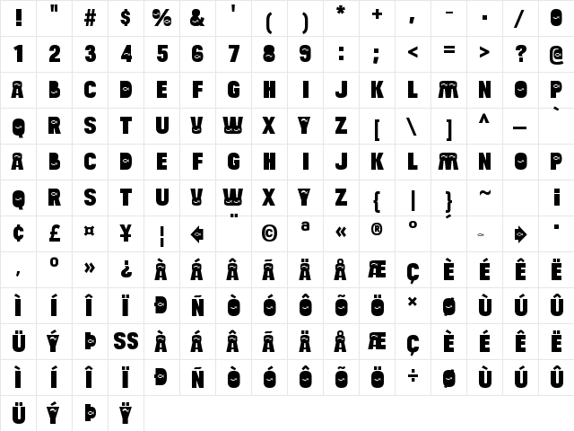 Bulltoad JFish Regular  glyph index