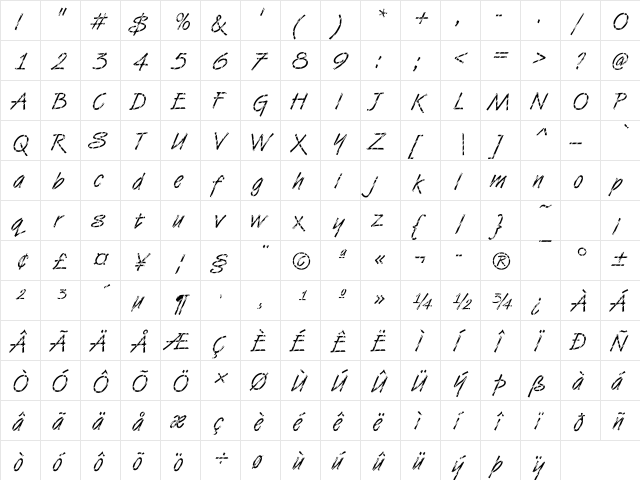 DTCVanDijkM27 Regular  glyph index