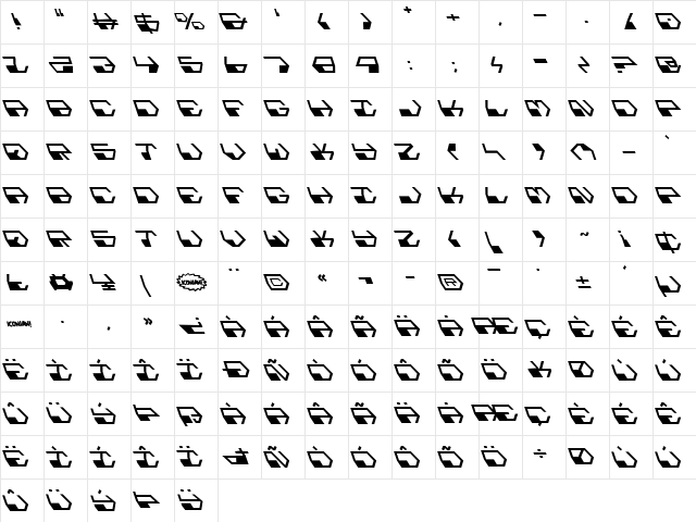 Deranian Leftalic Regular  glyph index