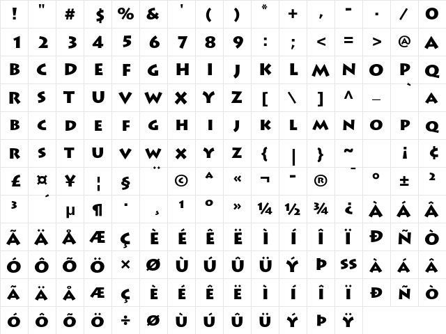 Lithos Pro Black  glyph index