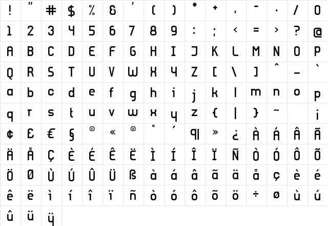 Eiko-Bold Regular  glyph index