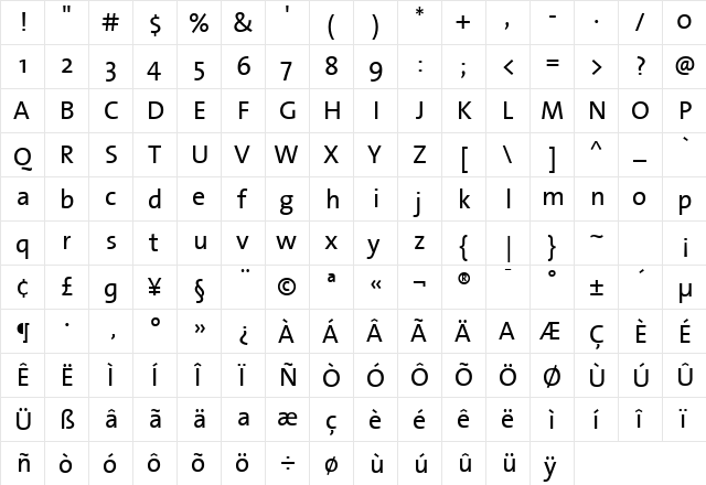 TheSans Plain  glyph index