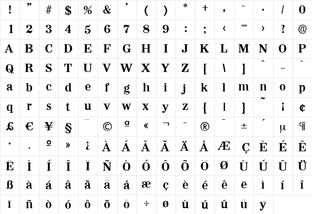 FredBecker Bold  glyph index