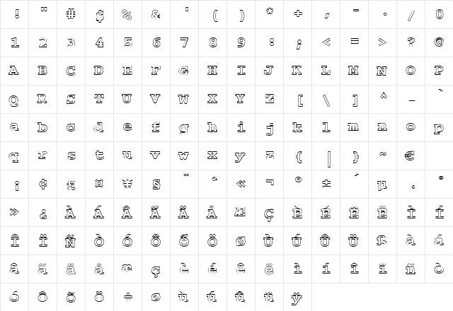 AlphabetOpen Regular  glyph index
