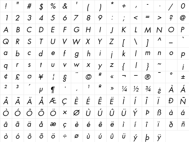 KudosBookSSK Italic  glyph index