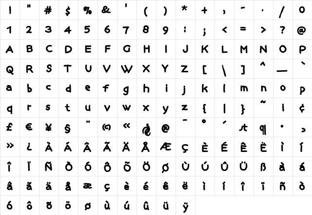 Blackredis Regular  glyph index