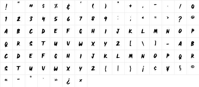 HEAVYRUST Regular  glyph index