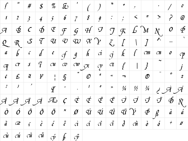 LeGriffeSwaAltD Regular  glyph index