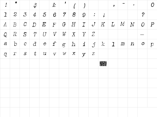 TypewriterRough Italic  glyph index