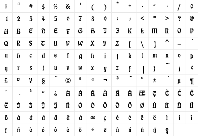 EckmannEF Regular  glyph index