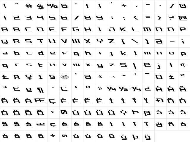 Concielian Leftalic Italic  glyph index