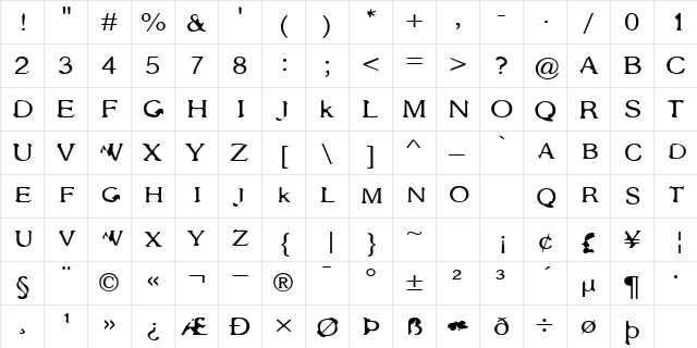 Gothic Alarm Clock Regular  glyph index