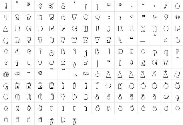 Airmole Shaded Regular  glyph index