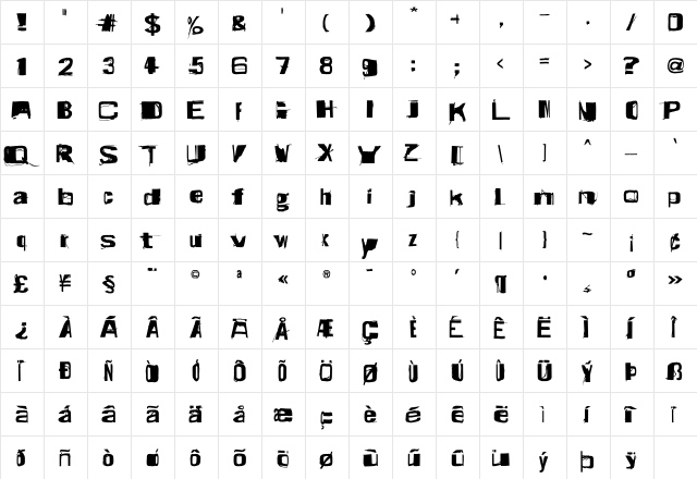 Angst Heavy  glyph index