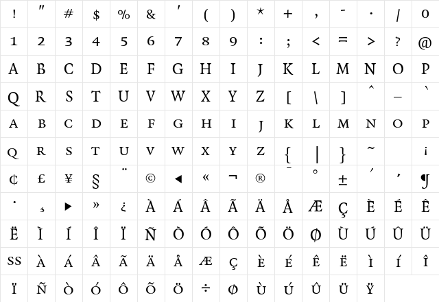 Quadraat SmallCaps  glyph index