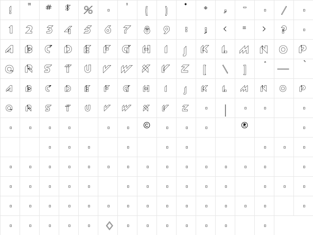 Rsnewgrrtt Hollow Regular  glyph index