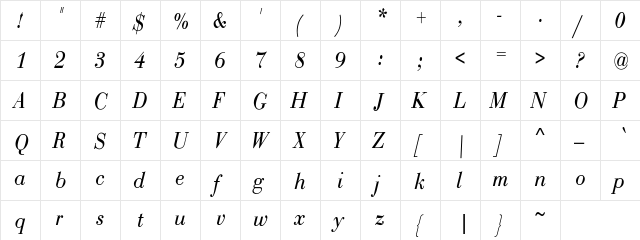 BodoniCnd-Nor 2 Regular  glyph index