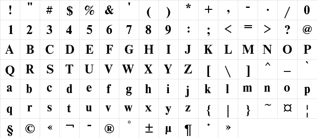 NewtonC Bold  glyph index