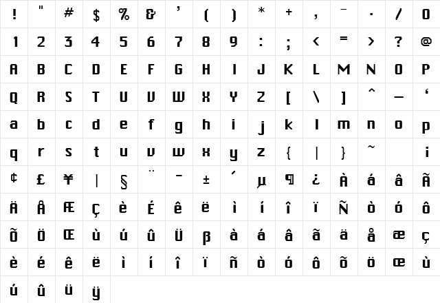 BeijingSSK Regular  glyph index