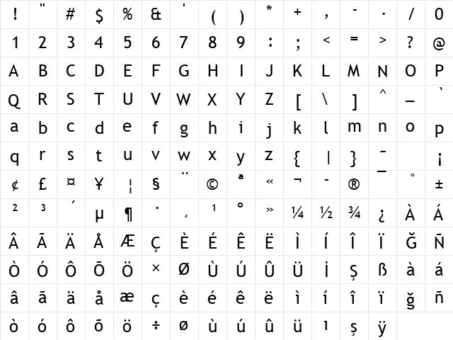 Trebuchet MS Digiscream Regular  glyph index