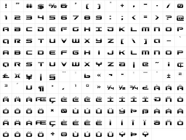 Gunship Halftone Regular  glyph index
