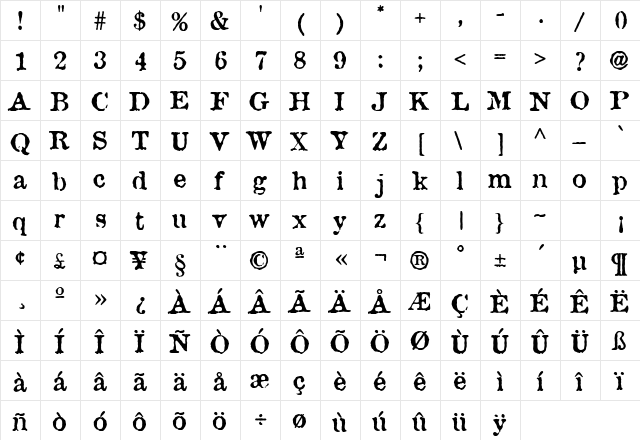 Attic Antique  glyph index