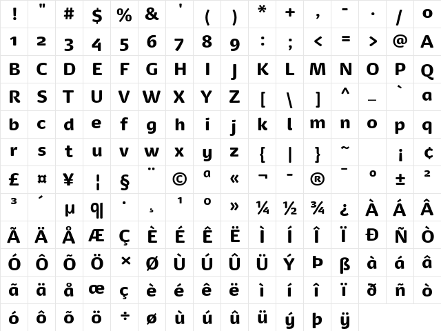 Dancer Pro Black  glyph index