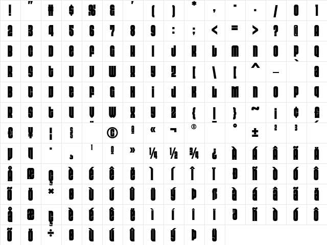 Jampact NF Regular  glyph index