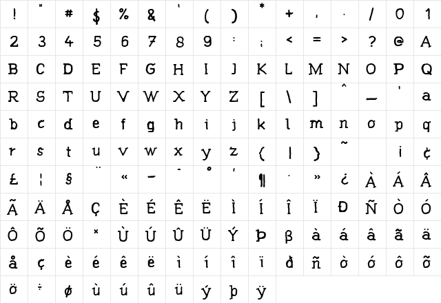 Claus Regular  glyph index