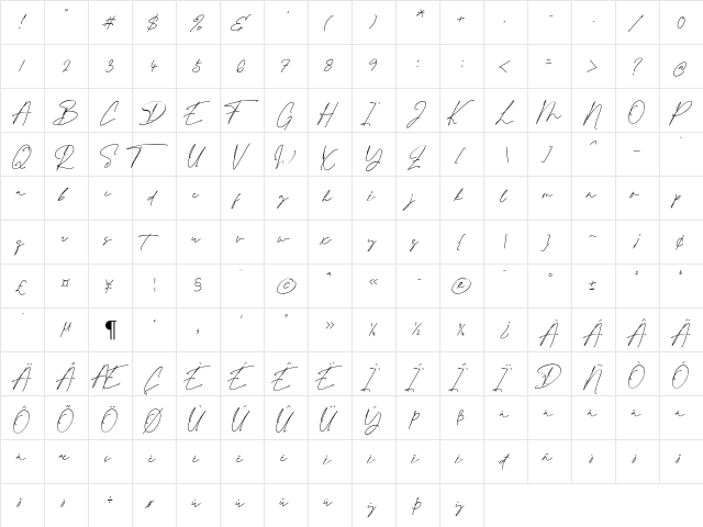 Dallastown Regular  glyph index