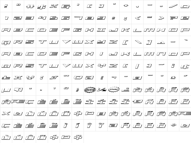 Trireme 3D Italic Italic  glyph index