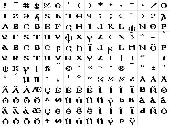 Holy Empire Expanded Expanded  glyph index