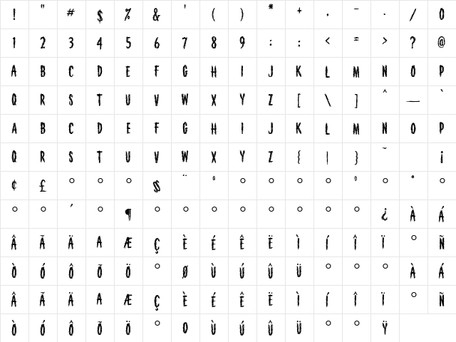 HouseofHorror Regular  glyph index