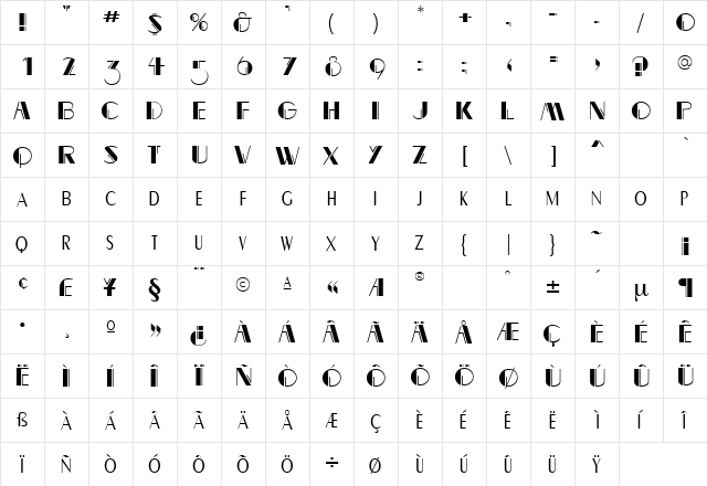 CravatDisplaySSK Regular  glyph index