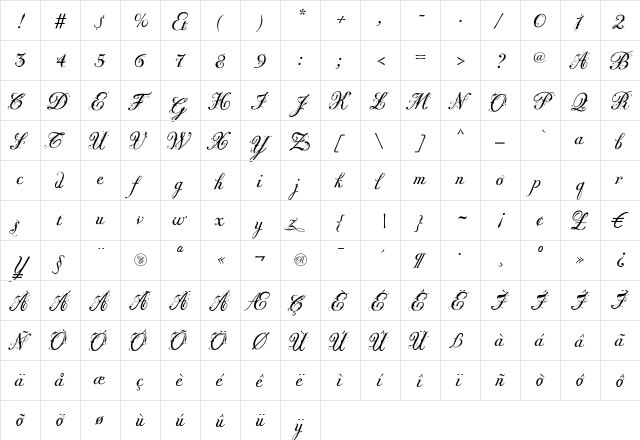 Fleurie Regular  glyph index