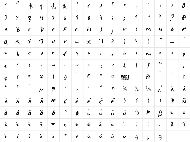 Elmore Regular  glyph index