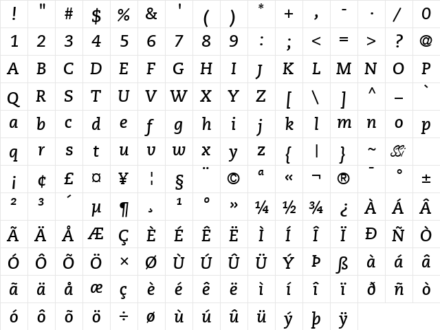 Monologue SSi Bold Italic  glyph index
