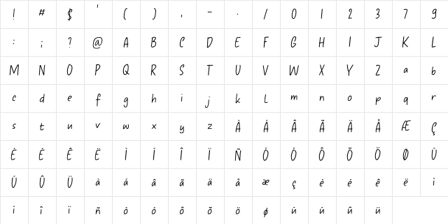 Yasuragi DEMO Regular  glyph index