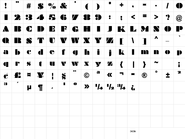 FFX Brag Regular  glyph index