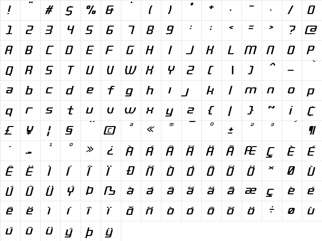 QUUB Medium_Italic_R  glyph index