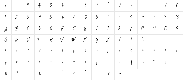 Copenhagen Regular  glyph index