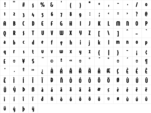 BodegaSans BlackOldstyle  glyph index