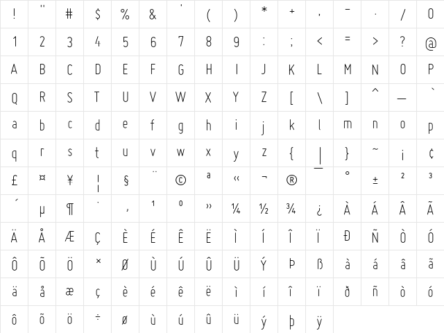 Miso Light  glyph index