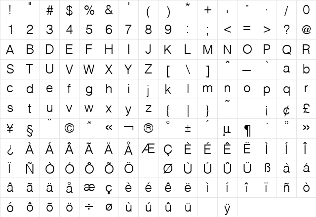 Hallmarke Regular  glyph index