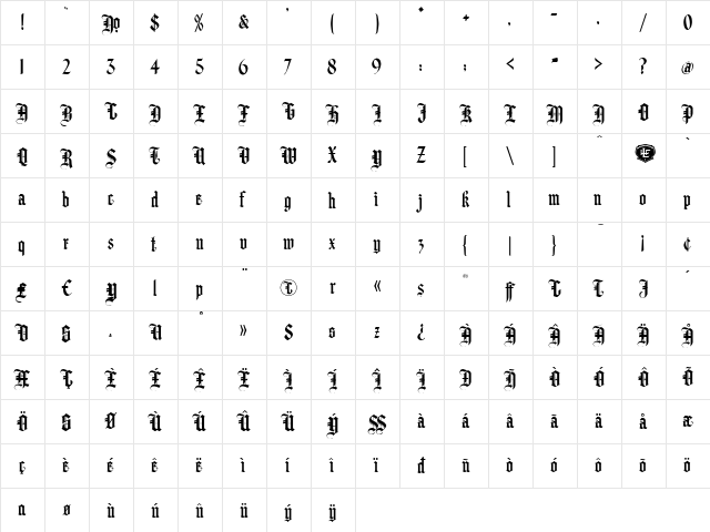 LHF Hindlewood BETA Regular  glyph index