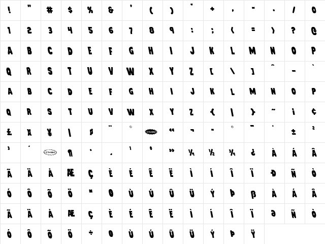 Mystery Mobile Leftalic Italic  glyph index
