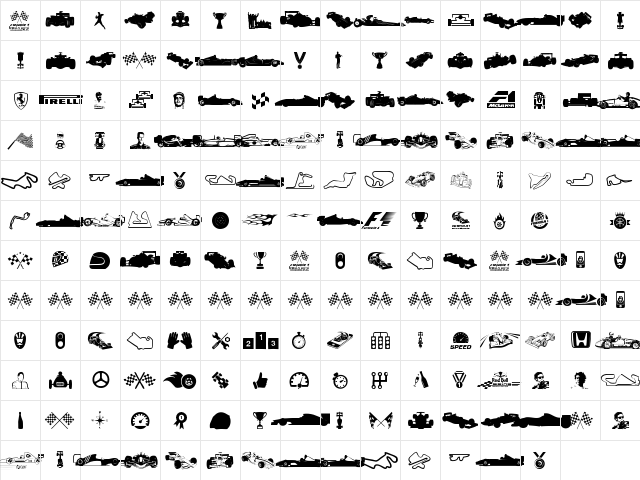 Formula 1 Regular  glyph index