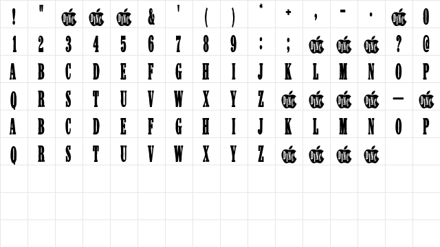 NakedLunch Regular  glyph index