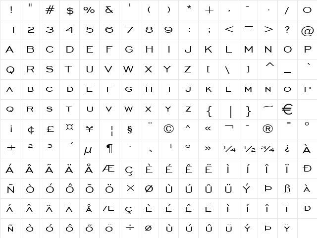 ChiselWide Normal  glyph index