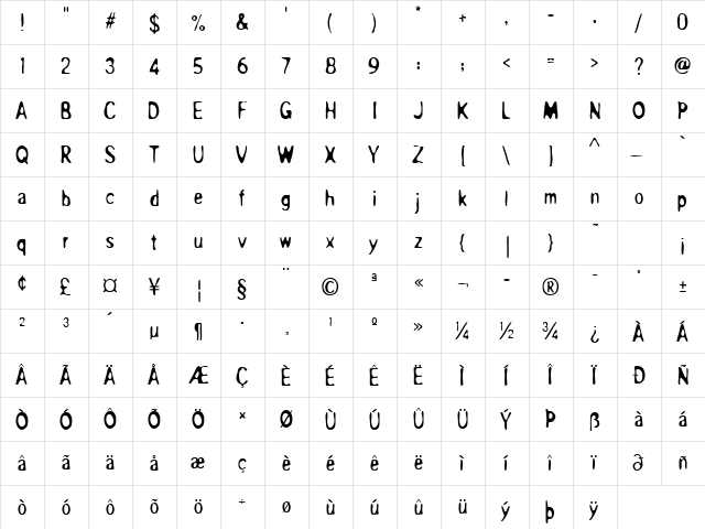 Overprint ICG Regular Regular  glyph index